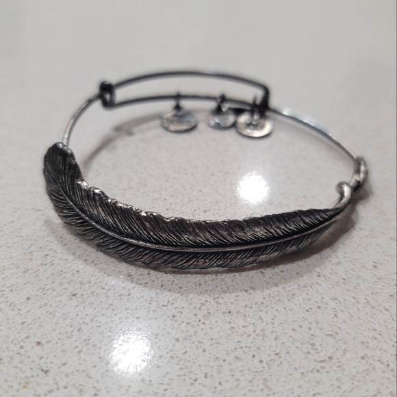 Alex & Ani Adjustable Silver Feather Bangle - Picture 1 of 6